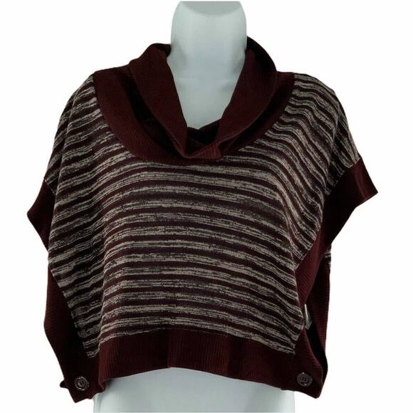 Almost Famous Women Knit Sweater Cropped Maroon Striped Boxy Cowl Neck Top Small - Picture 1 of 6